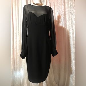 AJ Bari Silk Cocktail Dress Sheer Sleeves